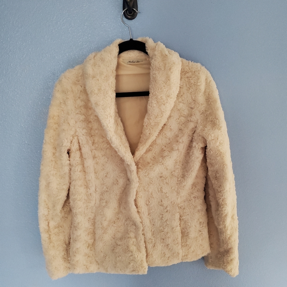 Michael Farrel White Faux Fur Jacket